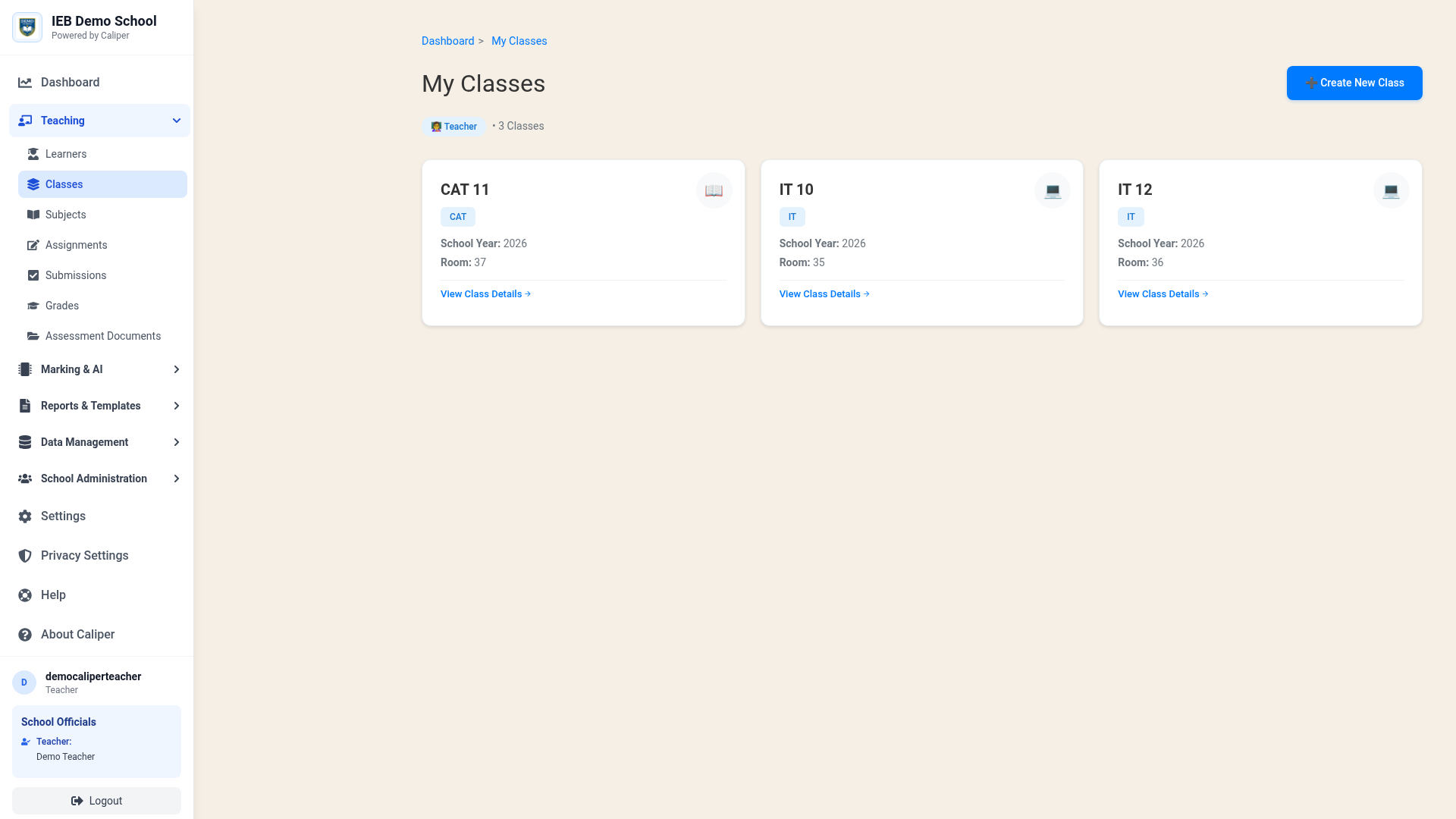 Caliper Login Page