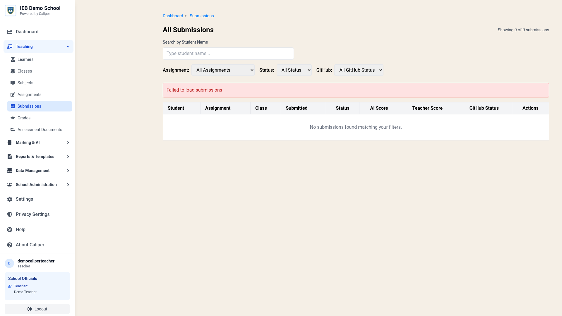 Submissions Page